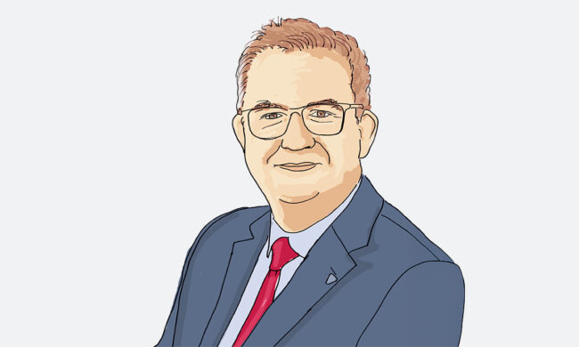 Eine Portrait-Illustration von Dr. Lorenz Kasch, Geschäftsführer der Verkehrsbetriebe Hamburg-Holstein