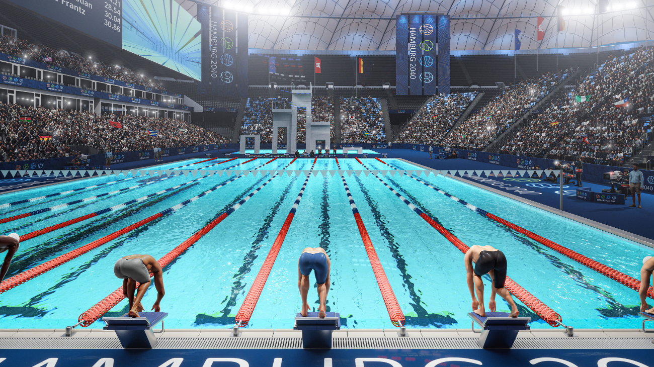 Eine Visualisierung einer Schwimmhalle für Olympia.