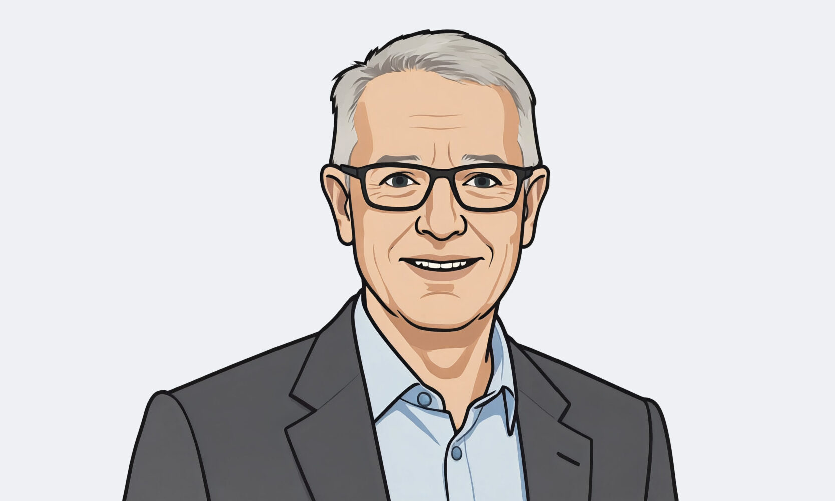 Illustration eines älteren Manns mit grauem Haar und Brille.