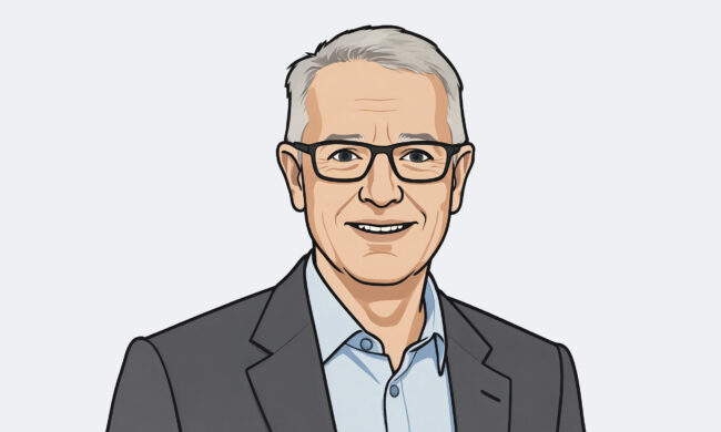 Illustration eines älteren Manns mit grauem Haar und Brille.