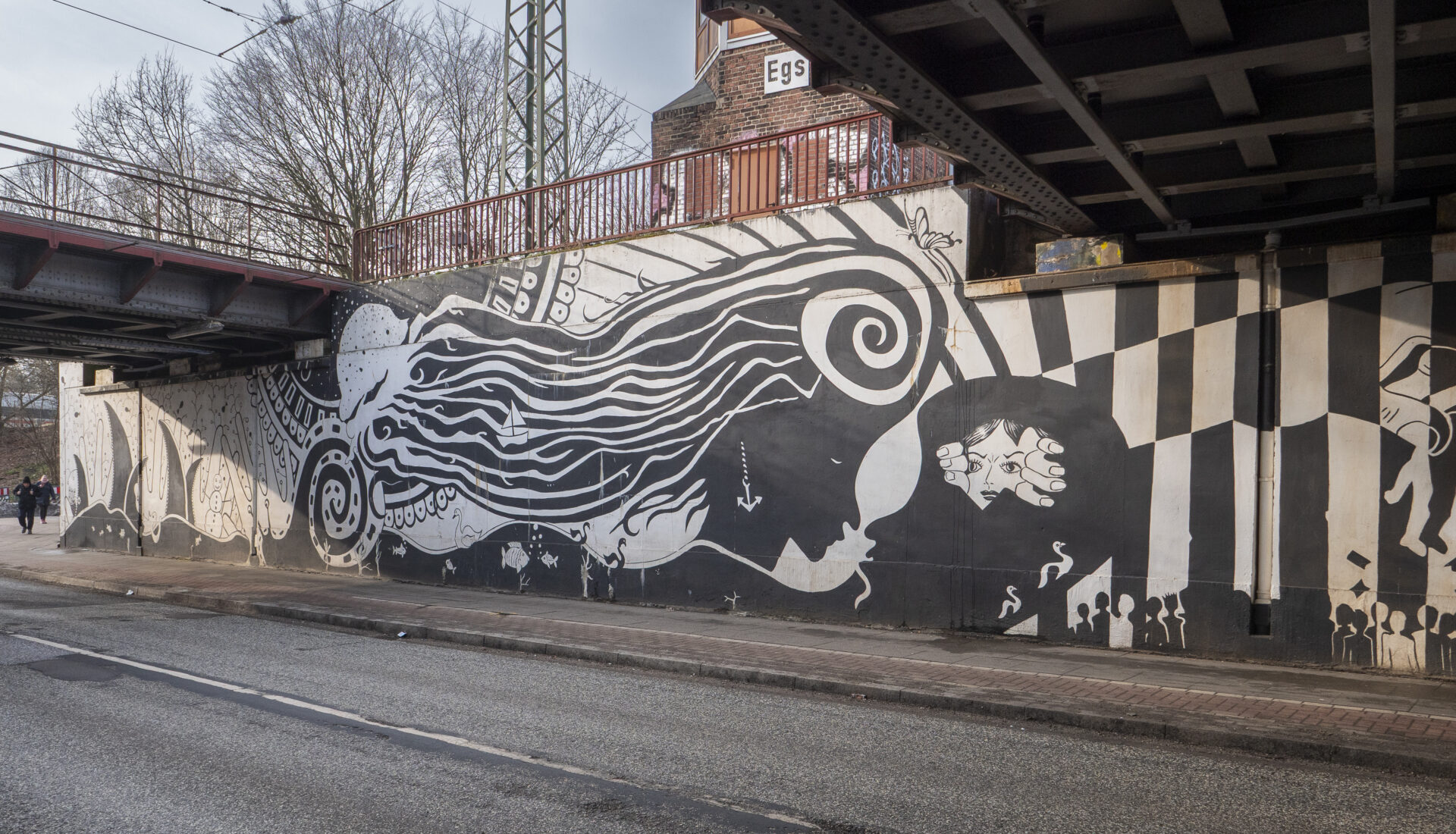 Grafitto an der Wand einer Bahnunterführung an der S-Bahn-Haltestelle Elbgaustraße.