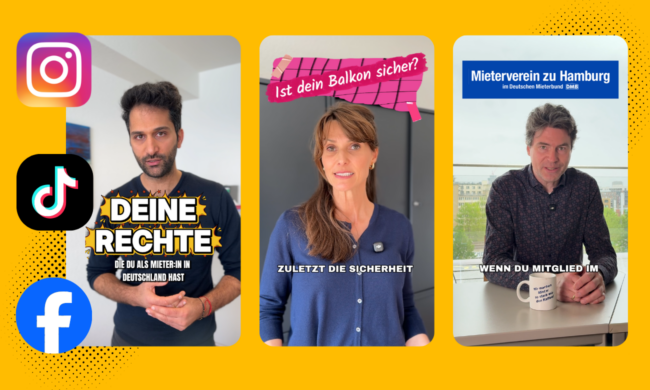 Eine Collage aus Bildern von den Social media Accounts des Mietervereins.