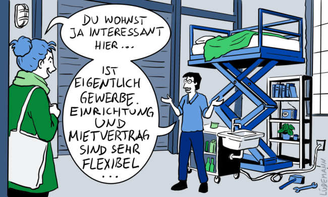 Ein Cartoon: Ein Mann und eine Frau unterhalten sich.